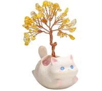 Générique Handmade Crystal Money Tree Bonsai, Positive Energy Feng Shui Ornament with Ceramic Base, Wire Wrapped Wealth Abundant Sculpture for Home Office Desk Decoration (Cat-d)