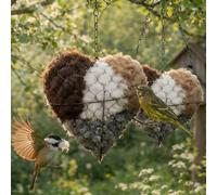 Générique Handmade Fiber Bird Nesting Heart,Outdoor Hummingbird Nest Boxes Material Holder, Winter Refillable Birds Haven Heart Shape Nesting for Outside Art Birdhouse Garden