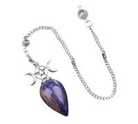 Générique Handmade Teardrop Triple Moon Pendulum Necklace Crystal Dowsing Pendant with Chain for Divination and Spiritual Guidance(Blue Spot Stone)