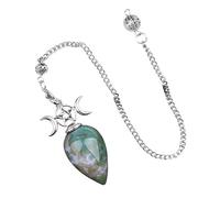 Générique Handmade Teardrop Triple Moon Pendulum Necklace Crystal Dowsing Pendant with Chain for Divination and Spiritual Guidance(Indian Agate)