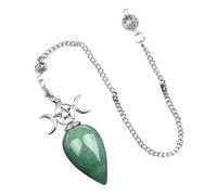 Générique Handmade Teardrop Triple Moon Pendulum Necklace Crystal Dowsing Pendant with Chain for Divination and Spiritual Guidance(Green Aventurine)