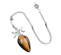 Générique Handmade Teardrop Triple Moon Pendulum Necklace Crystal Dowsing Pendant with Chain for Divination and Spiritual Guidance(Tiger’s Eye)