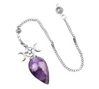 Générique Handmade Teardrop Triple Moon Pendulum Necklace Crystal Dowsing Pendant with Chain for Divination and Spiritual Guidance(Amethyst)