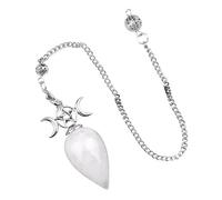 Générique Handmade Teardrop Triple Moon Pendulum Necklace Crystal Dowsing Pendant with Chain for Divination and Spiritual Guidance(Clear Quartz)