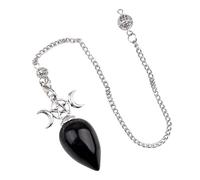 Générique Handmade Teardrop Triple Moon Pendulum Necklace Crystal Dowsing Pendant with Chain for Divination and Spiritual Guidance(Obsidian)