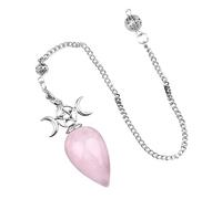 Générique Handmade Teardrop Triple Moon Pendulum Necklace Crystal Dowsing Pendant with Chain for Divination and Spiritual Guidance(Rose Quartz)