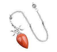 Générique Handmade Teardrop Triple Moon Pendulum Necklace Crystal Dowsing Pendant with Chain for Divination and Spiritual Guidance(Red Jasper)