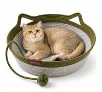 Générique Handwoven Cat Basket Bed with Hanging Ball Toy, Instinct Basket for Cats Scratching, Breathable Pet Nest for Indoor Cats Sleeping, Playing and Relaxing (Green,M(16.1x5.5in))