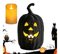 Générique Handwoven Pumpkin Candy Basket, Halloween Decor with LED Candle | Handwoven Pumpkin Basket Stores Candy, Treats, Or Small Decorations While Adding Seasonal Charm.