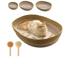 Générique Handwoven Rattan Cat Bed Basket,Scratch Resistance Easy to Clean, Breathable, Four Seasons Universal,Cattail Nest,for Indoor Cats,Small and Medium Pet (M)