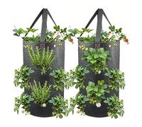 Générique Hanging Grow Bag Set - Vertical Upside Down Planter for Garden Vegetables | 3 Gallon Fabric Container with Reinforced Handles, Breathable Soil Aeration for Planting System Yard Use