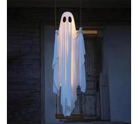 Générique Hanging Swing Ghost Decor, Adjustable Height Indoor & Outdoor Halloween Decorations with String Lights and Remote Control for Tree Porch Yard Garden Lawn (Basic)