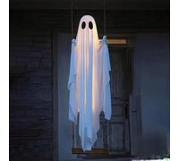 Générique Hanging Swing Ghost Decor, Adjustable Height Indoor & Outdoor Halloween Decorations with String Lights and Remote Control for Tree Porch Yard Garden Lawn (Updated)