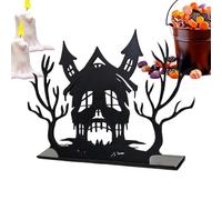 Générique Haunted House - Tabletop Decor - 19cm Ghost House - Detachable Wooden Haunted Hous.e Silhouette Ornament for Halloween Indoor Home Kitchen Centerpiece Party Spooky Holiday Displays