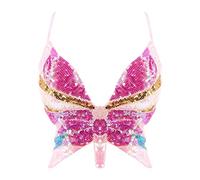 Générique Haut brassière de Danse Orientale Latine Paillettes, Top Court Dos Nu à Franges et Paillettes Scintillantes pour Femme, Débardeur Tube Dos Nu Sexy à Bretelles pour soirée, Carnaval, Rave