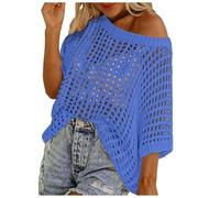 Générique Haut Crochet Femme Sexy Hollow Out Col Rond Manches Courtes Tricot Pull Décontracté Léger Respirant D'été Pull Femme Grande Taille Ample Sweat pour la Plage, Vacances, Quotidien