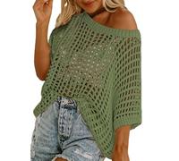 Générique Haut Crochet Femme Sexy Hollow Out Col Rond Manches Courtes Tricot Pull Décontracté Léger Respirant D'été Pull Femme Grande Taille Ample Sweat pour la Plage, Vacances, Quotidien