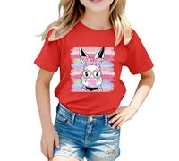 Générique Haut de Pâques Enfant Imprimé Scène de Printemps avec Lapins et Œufs Manches Courtes Col Rond Décontracté pour Célébrations(Red, 3-4 Years)