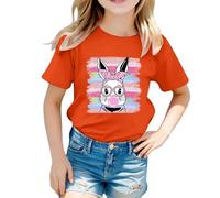 Générique Haut de Pâques Enfant Imprimé Scène de Printemps avec Lapins et Œufs Manches Courtes Col Rond Décontracté pour Célébrations(Orange, 10-11 Years)