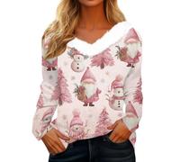 Générique Haut de Soiree Femme Glamour Vintage de Neige Tenue Sexy Tunique Hiver T Shirt de Noel Hiver Et Original Déguisement Adulte Pull Noel Femme Grande Taille Rose Clair XXL