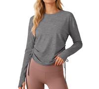 Générique Haut de Yoga Ample à Cordon Ajustable Manches Longues pour activités Sportives décontractées Respirant Confortable Parfait Course et Salle de Gym (Grey, XL)