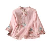 Générique Haut D'éTé Chemisier brodé Style Blouse avec Boutonnage asymétrique et Manches Trois-Quarts,idéal pour Une Tenue décontractée d'été.