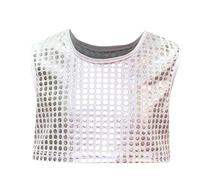 Générique Haut Enfant Cheerleading Paillettes Performance Dos Nu pour Danse Et Activités Préscolaires Haut Scénique Dos Nu(Silver, 15-18 Years)