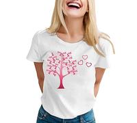 Générique Haut Femme avec Symbole Rose de Sensibilisation au Cancer du Sein Manches Courtes Col Rond à Message de Soutien Haut Femme pour Espoir(White, S)