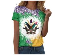 Générique Haut Femme Carnaval T-Shirts Manches Courtes Col Rond Imprimé Mardi Gras Larges Festif Casual T-Shirt Mode Vêtements pour Soirées et Celebrations