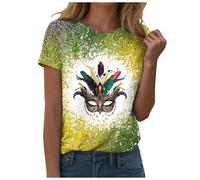 Générique Haut Femme Carnaval T-Shirts Manches Courtes Col Rond Imprimé Mardi Gras Larges Festif Casual T-Shirt Mode Vêtements pour Soirées et Celebrations