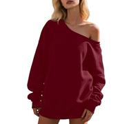 Générique Haut Femme Chic Et Elegant Pull Femme Doux Women Cute Off The Shoulder Sweater Sexy Long Sleeve Knit Loose Fit Pullover Top Going Out Knitwear Jumper Vetement Hiver Pull Chaud