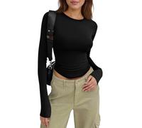 Générique Haut Femme Chic Et Elegant Tee Shirt Manche Longue Col Rond Couleur Unie Moulant Plis Taille Top Femme Tunique Basic Tops Mode Décontracté
