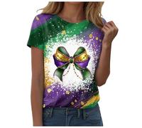 Générique Haut Femme Mode T-Shirts Manches Courtes Col Rond Imprimé Mardi Gras Carnaval Larges Festif Casual Vêtements pour Événements et Soirées