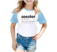 Générique Haut Fille,Mode Enfants Enfants GarçOns Filles éTé à Manches Courtes Lettre ImpriméE Chemise Blouse Haut Tunique DéContractéE VêTements (Light Blue, 8-9 Years)