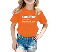 Générique Haut Fille,Mode Enfants Enfants GarçOns Filles éTé à Manches Courtes Lettre ImpriméE Chemise Blouse Haut Tunique DéContractéE VêTements (Orange, 13-14 Years)