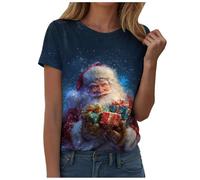 Générique Haut Manches Courtes avec Imprimé De Noël Coton Extensible T Shirt Féminin Agréable À Porter Élégant Le Haut Confortable pour Une Soirée Cocooning en Hiver Ou Un Look Décontracté pour Noël