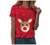 Générique Haut Manches Courtes Thème Fêtes Coton Doux T Shirt Féminin Agréable À Porter Coupe Ajustée Le Haut Confortable pour Une Soirée Cocooning en Hiver Ou Un Look Décontracté pour Noël