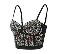 Générique Haut Pailleté Femme,Femmes Corset Top Bustier Corset Top Ajustement Serré Corset DéBardeur Bretelle Top Solide Court Mode (Purple, L)