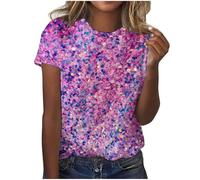 Générique Haut Paillette Femme, T-Shirts à Manches Courtes Femme Mode Vetement Vetement Sequin Femme Deguisement Dessin Anime Annee 80 Haut Resille Tshirt Neon Femme Chemisier Brillant Femme