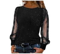 Générique Haut Paillettes Femme Soirée à Manches Maille Chemisier Femme Chic et Élégant Haut a Paillette Femmes Brillant Blouse Paillettes Femmes Chemise Paillette Tunique Pull