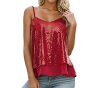 Générique Haut Sequins Femme,DéBardeurs Et Caracos éLéGants avec Col en V Et Motif Pailleté pour Un Usage Quotidien DéContracté Parfaits pour Les Tenues De Printemps Et D'éTé (Red, XL)