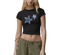Générique Haut Soiree Femme Femmes Y2K Crop Top Manches Courtes Hauts Slim Fit Elastique E-Girls Tee Shirt Cute Graphic Tee Basic Shirt Harajuku Crop Top 90S Kawaii Streetwear Col Rond