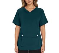 Générique Haut Travail Femme Court Manche Col Rond avec Poche Tunique Confortable pour Personnel Sante Service Entretien Facile(Green, XXL)