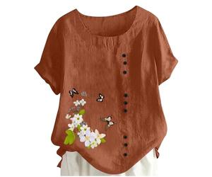 Générique Hauts D'éTé pour Femmes Chemise décontractée en Lin mélangé,Coupe Ample,Manches Courtes et col Rond pour Un Confort au Quotidien