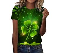 Générique Hauts pour Femme - Tunique Amusante la Saint-Patrick Imprimé trèfle Irlandais T-Shirt Vert décontracté à Manches Courtes Fantaisie Vêtements de Rue