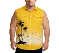 Générique Hauts sans Manches pour Homme Hawaïenne Chemise Imprimé 3D Paysage Tropical avec Boutons et Doubles Poches Coupe Large Grande Taille Vacances Vêtement Tendance pour Été