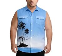 Générique Hauts sans Manches pour Homme Hawaïenne Chemise Imprimé 3D Paysage Tropical avec Boutons et Doubles Poches Coupe Large Grande Taille Vacances Vêtement Tendance pour Été