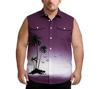 Générique Hauts sans Manches pour Homme Hawaïenne Chemise Imprimé 3D Paysage Tropical avec Boutons et Doubles Poches Coupe Large Grande Taille Vacances Vêtement Tendance pour Été