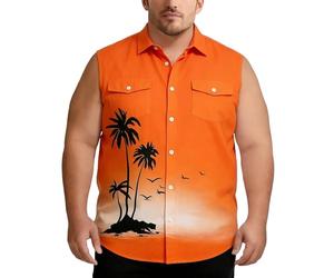 Générique Hauts sans Manches pour Homme Hawaïenne Chemise Imprimé 3D Paysage Tropical avec Boutons et Doubles Poches Coupe Large Grande Taille Vacances Vêtement Tendance pour Été