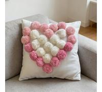 Générique Heart Pom-Pom Throw Pillow Cover,Cute Soft Heart Ball Square Decorative Pillowcase,Fashion Plush Pillow Covers for Sofa Living Room Bedroom Decor